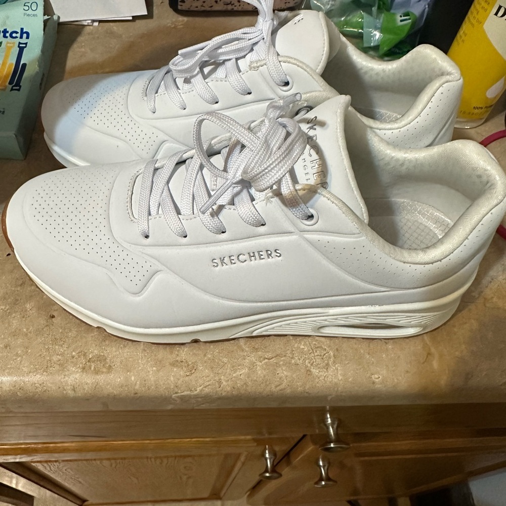 Skechers White Air-Cooled Memory Foam Sneakers